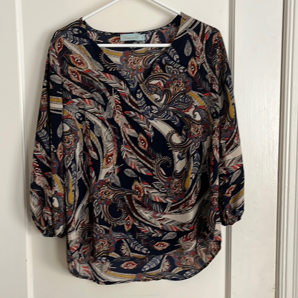 Elegant Leaf Pattern 3/4 Sleeve Blouse - Perfect for Any Occasion!